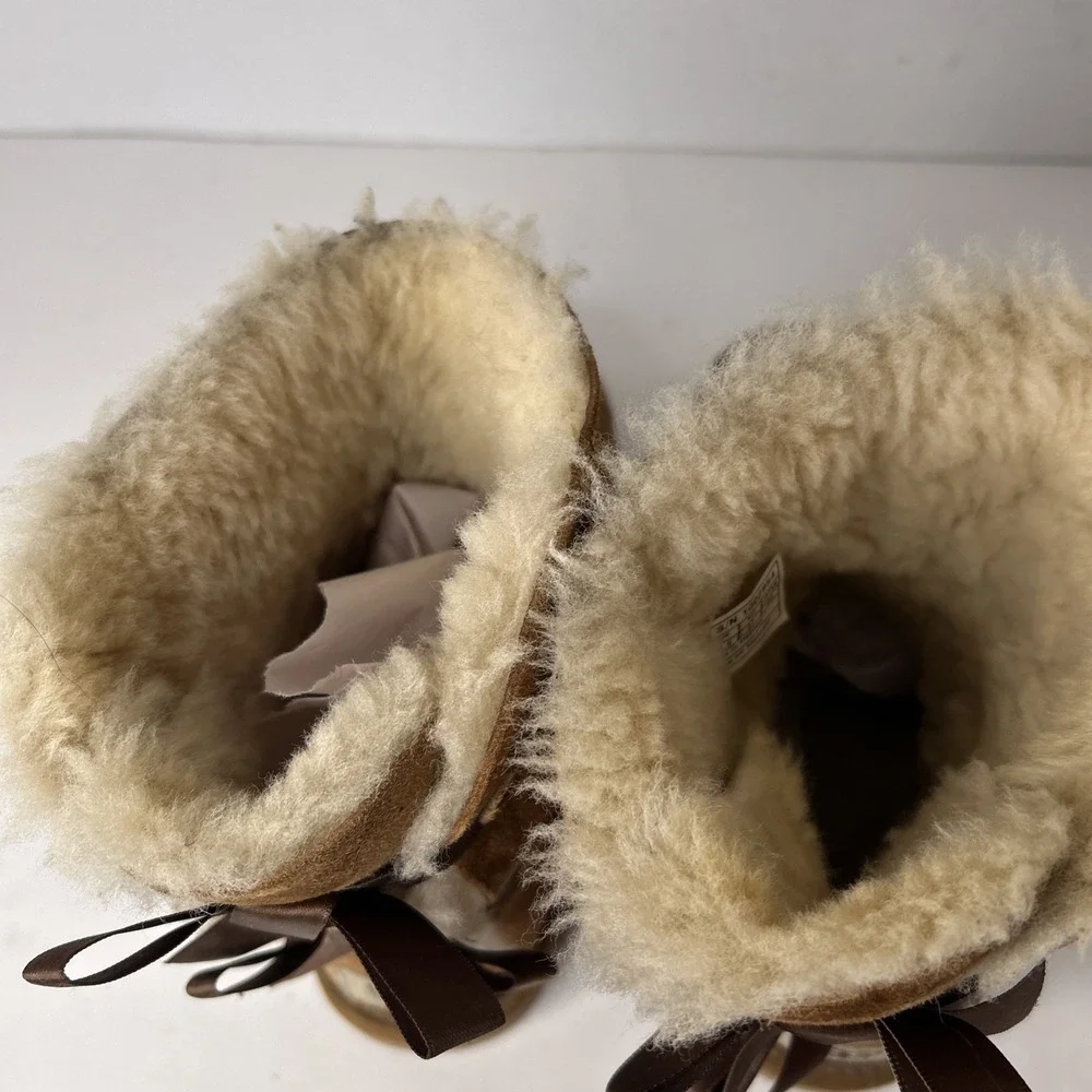 UGG Womens Bailey‎ Bow II 1002954 Chestnut Brown Sheepskin Winter Boots Size 6